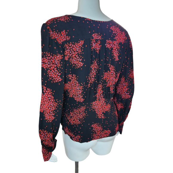 Ba&sh Women's Top Bruce Black Peasant Top Balloon Sleeves Nior Floral Size 2 NWT - Picture 7 of 15